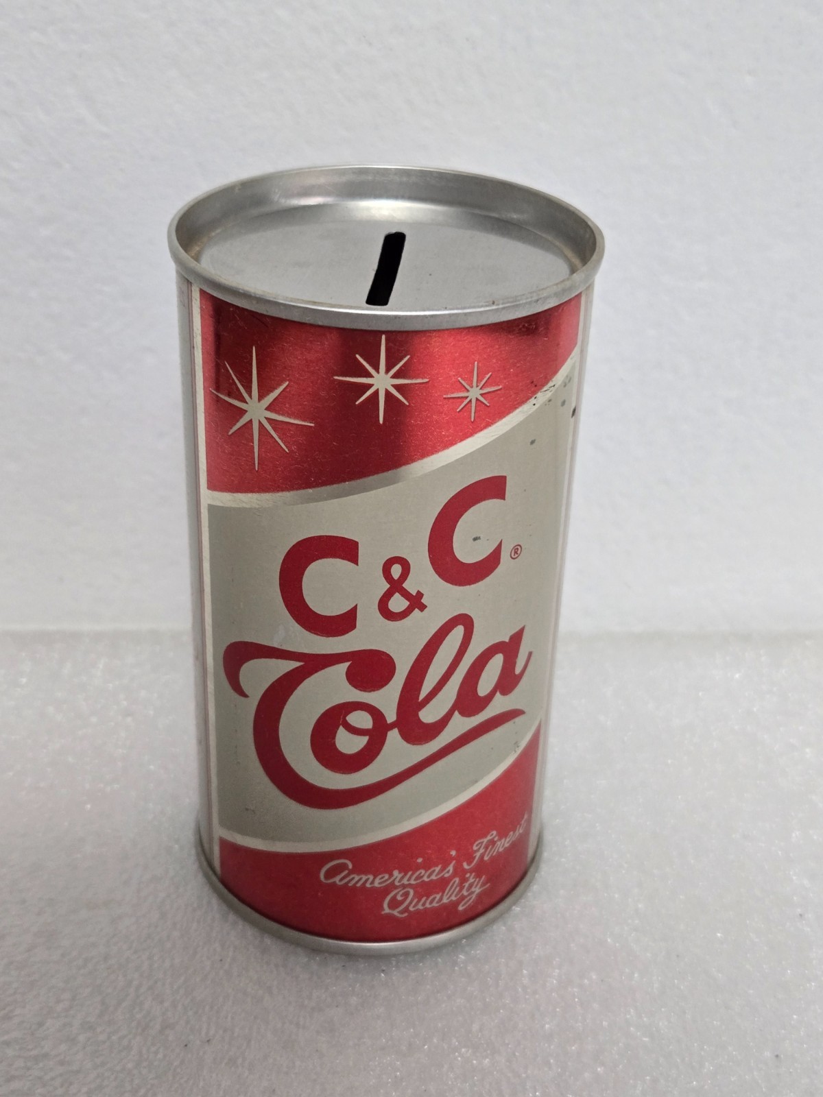 Vintage Pre Zip C & C Cola Pre Zip Snowflake Version Flat Top Soda Pop Can Bank