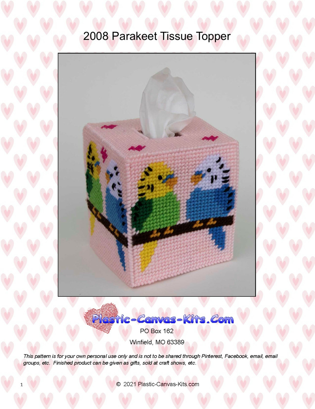 Parakeets Birds Tissue Topper-Plastic Canvas Pattern or Kit