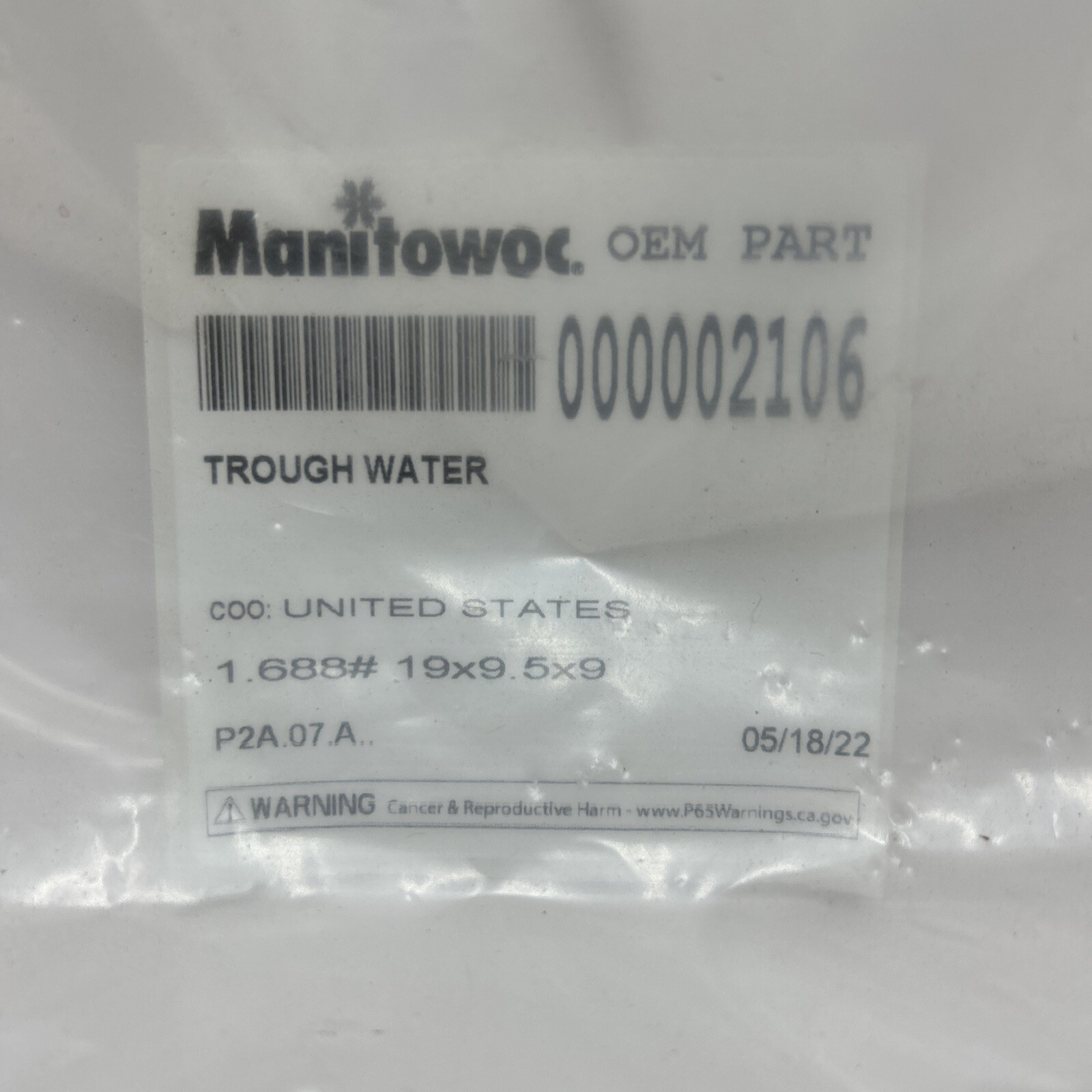 000002106 Manitowoc Ice Trough Water
