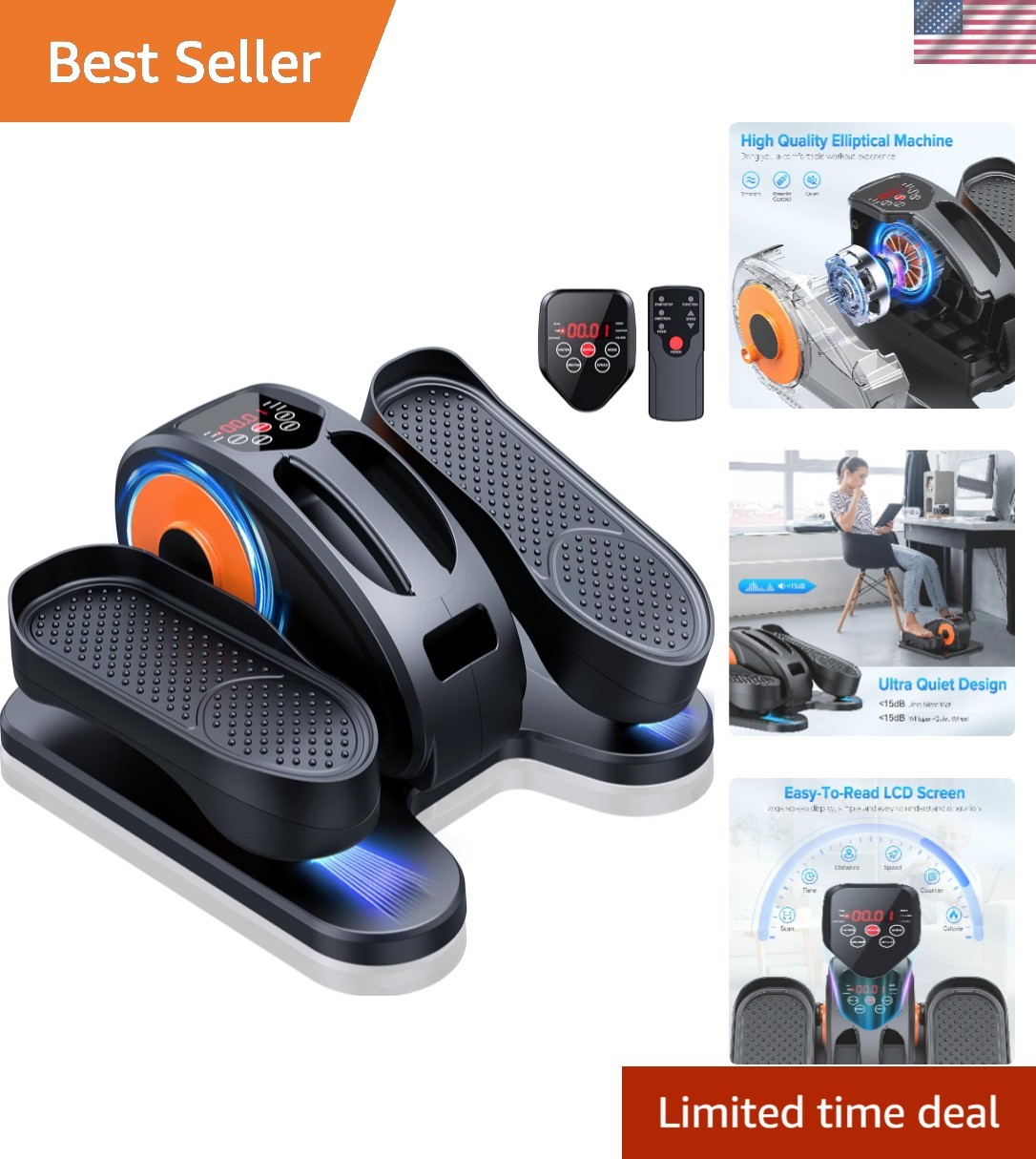Quiet Under Desk Elliptical Leg Exerciser - Electric, Fully Assembled & Compact