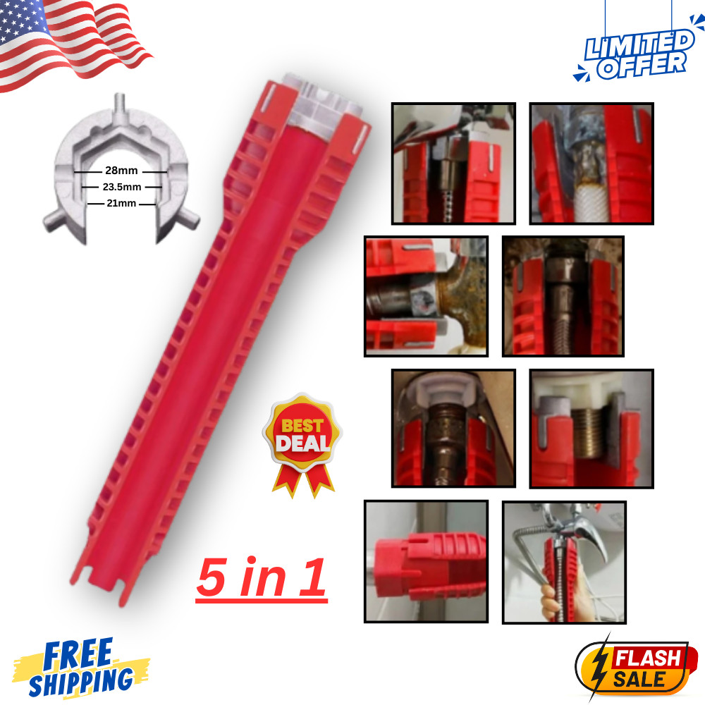 5 in 1 Faucet Sink Installer Home Multi Tool Pipe Wrench For Plumbers Homeowners