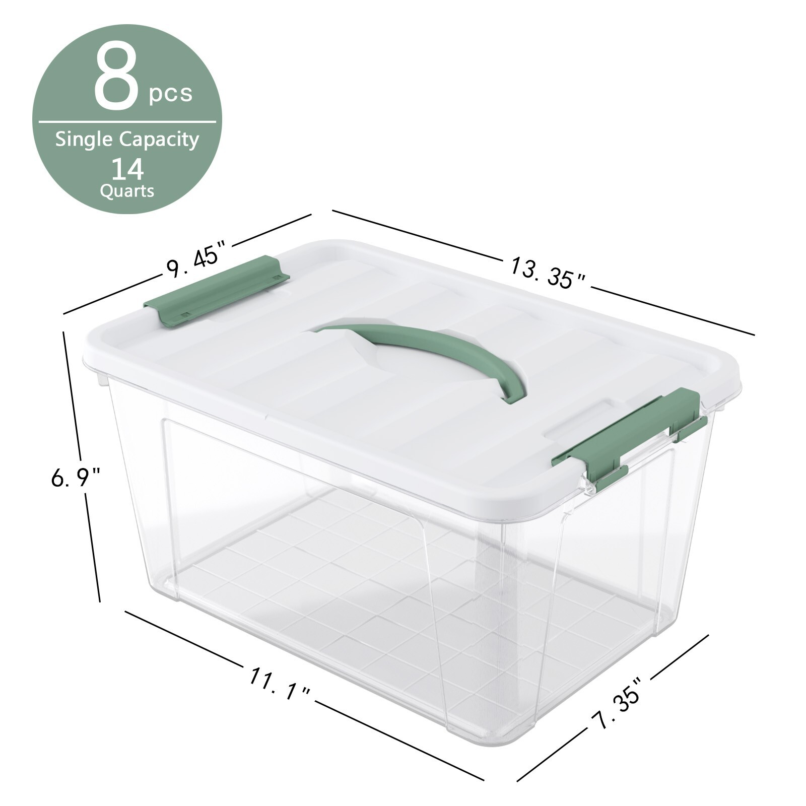 Kekow 14 Quart Latching Storage Box, Stackable Storage Bin with Lid, 8 Pack