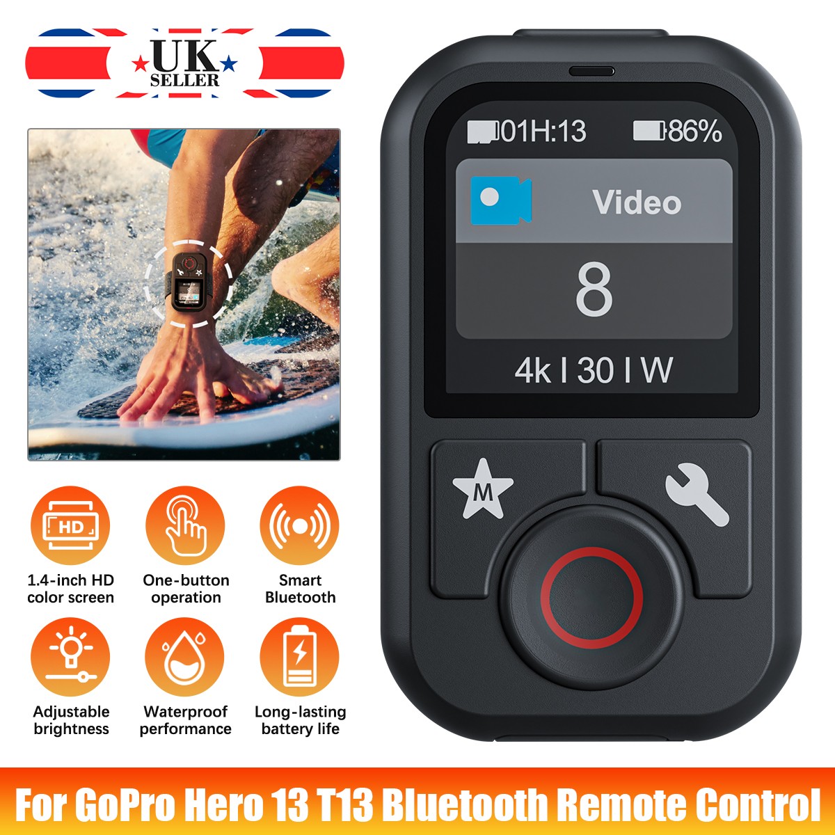 Smart Wireless Remote Control w/ Hand Strap Fit GoPro Hero 11/10/9/8/MAX Camera