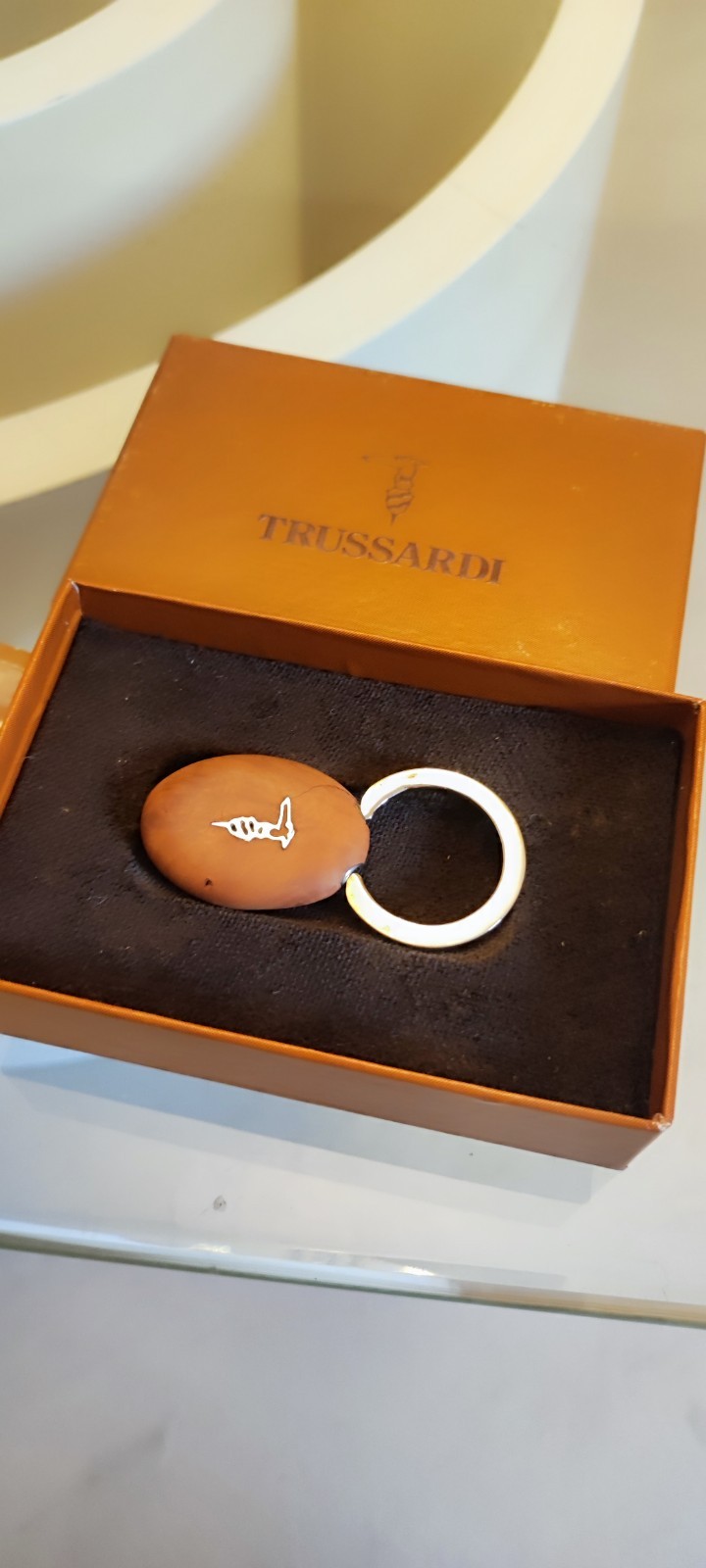 TRUSSARDI NEW Rare Original Silver and Root Keychain With Box 80s