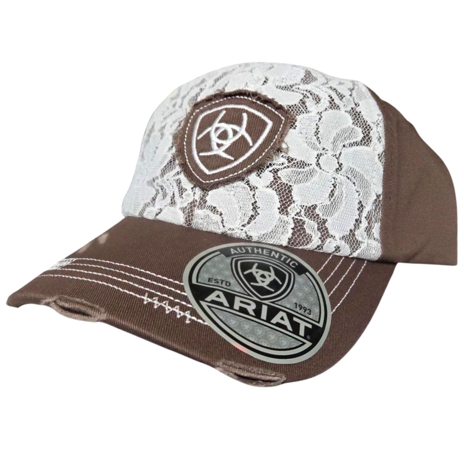 Ariat Womens Brown with Cream Lace Distressed Adjustable Cap Hat