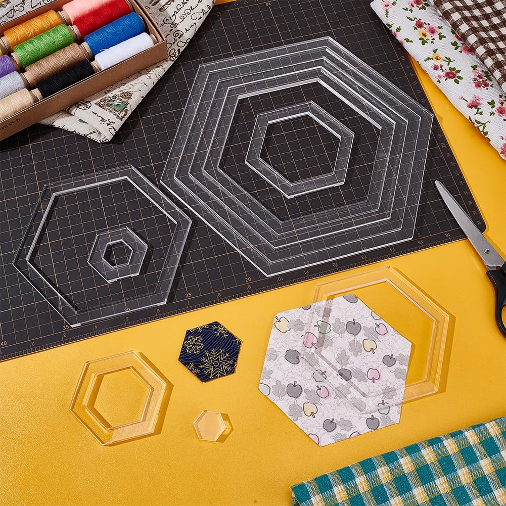 Hexagon Quilting Template 10 Sizes Acrylic Sewing Machine Ruler Cutting Craft