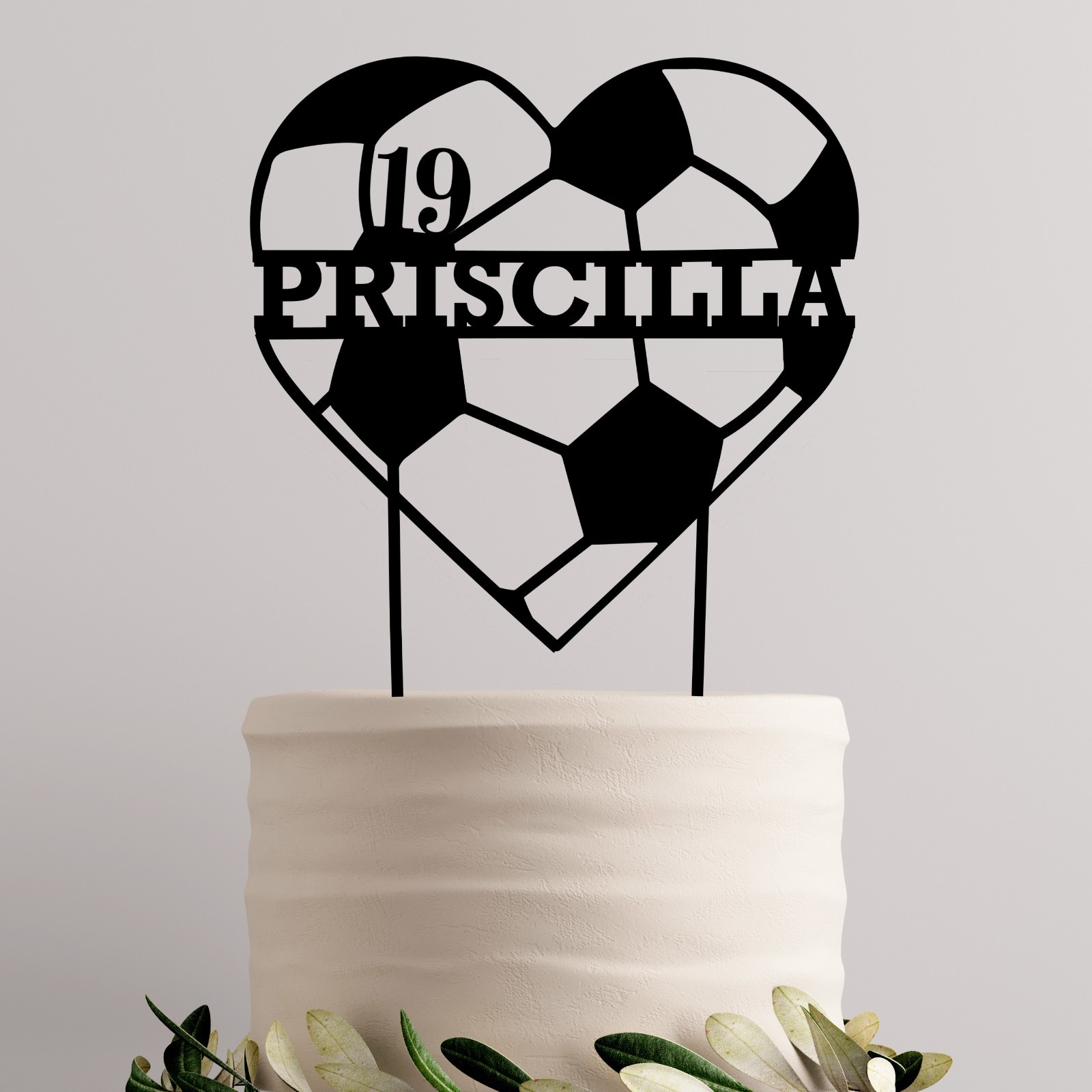 Soccer Ball Heart Cake Topper, Name Topper, Custom Topper, Personalized Topper