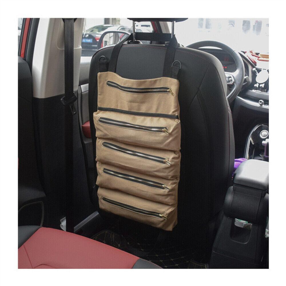 1x Car Backrest Canvas Tool Storage Bag Foldable For Car Off-Road Vehicle Truck