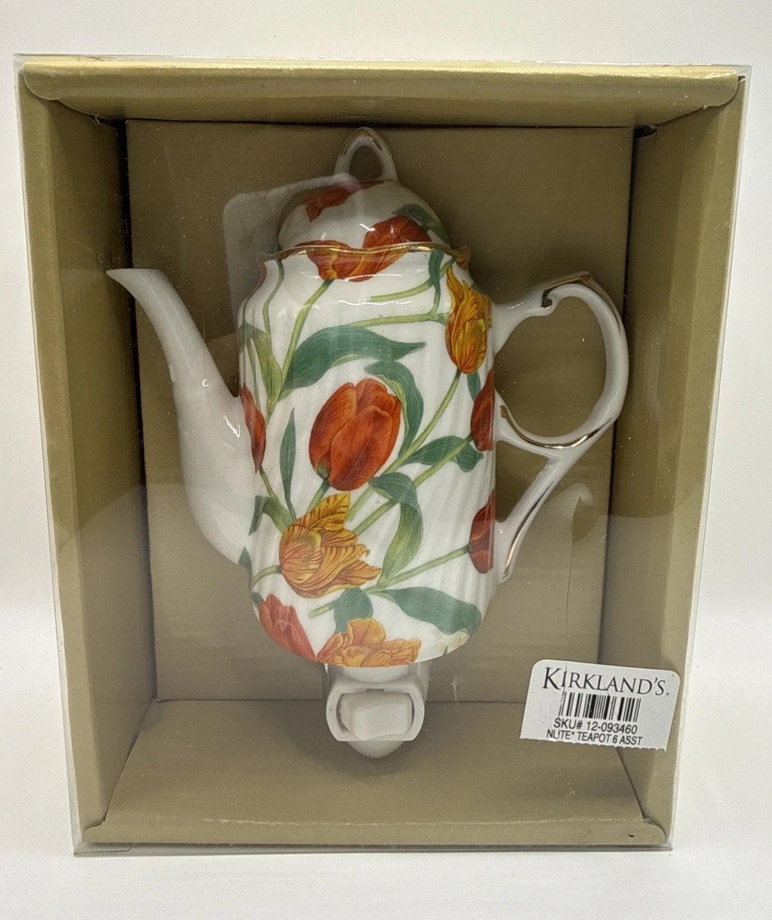 Kirkland’s Porcelain Tulips Tea Pot Night Light With Bulb~Vintage New Rare