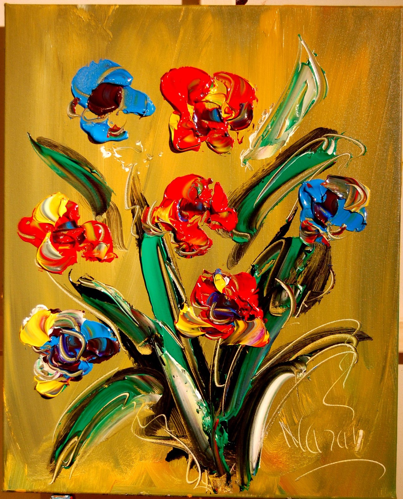 Flowers Original Oil Painting Canvas Wall Art Stretched