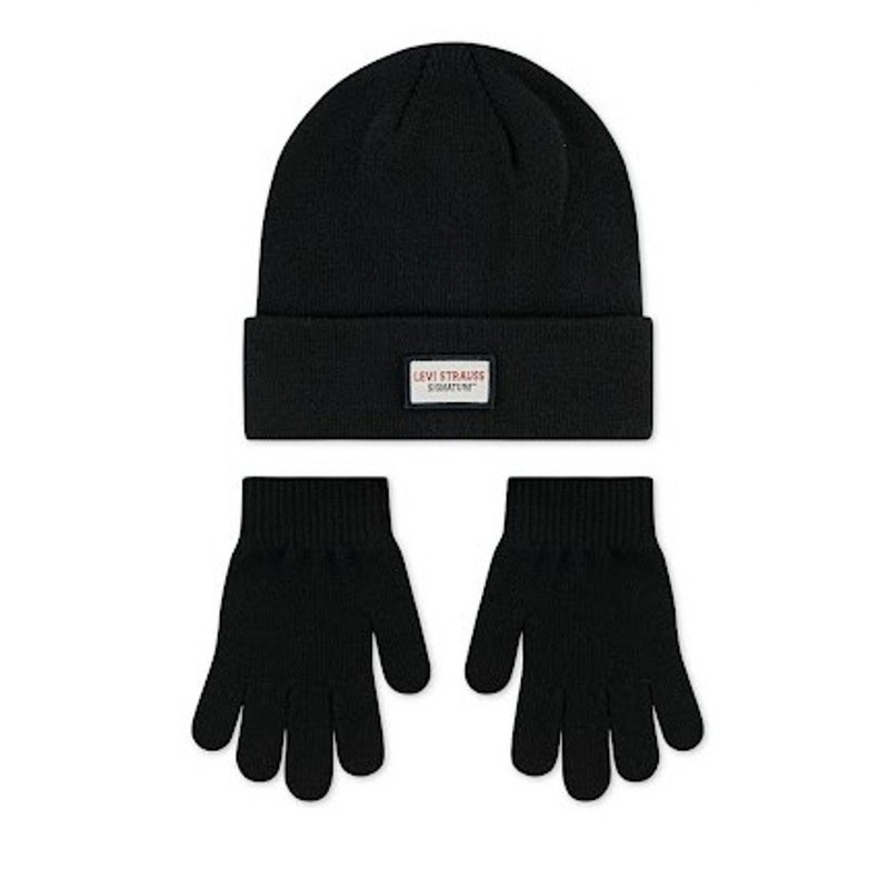 Levi Strauss Kids Beanie & Gloves Set Jet Black One Size Warm NEW