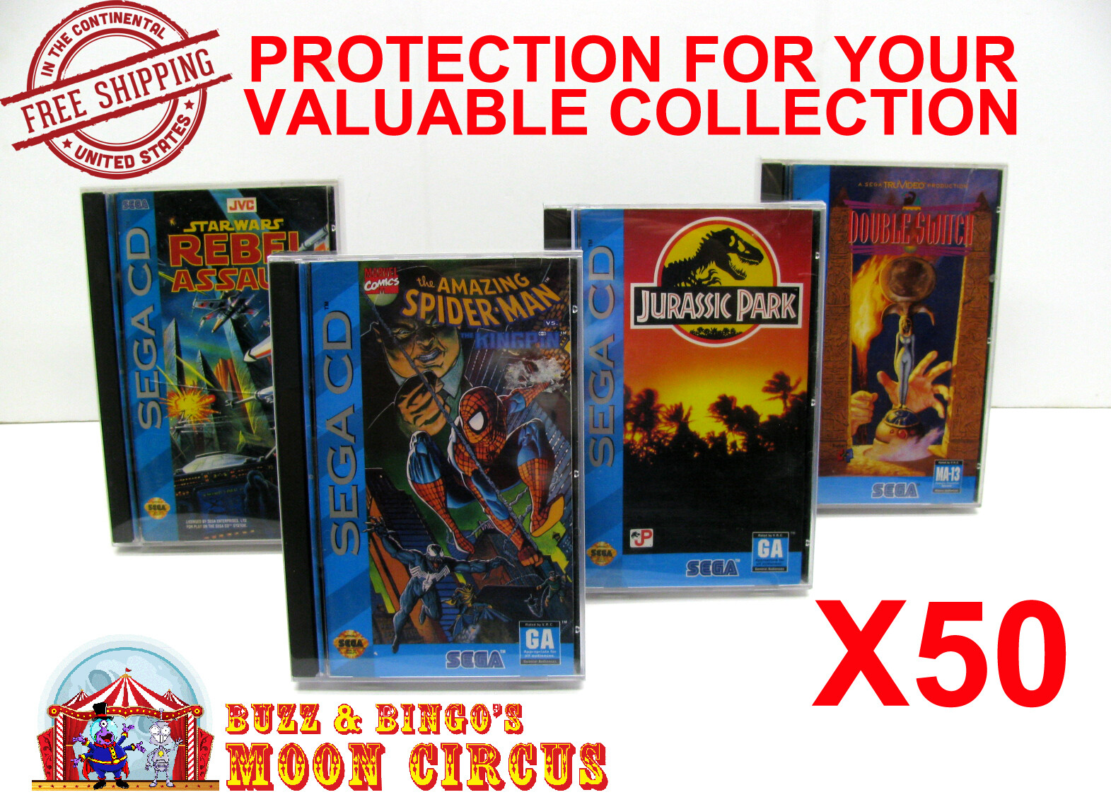 50x SEGA CD CIB GAME CLEAR PROTECTIVE BOX PROTECTOR SLEEVE CASE