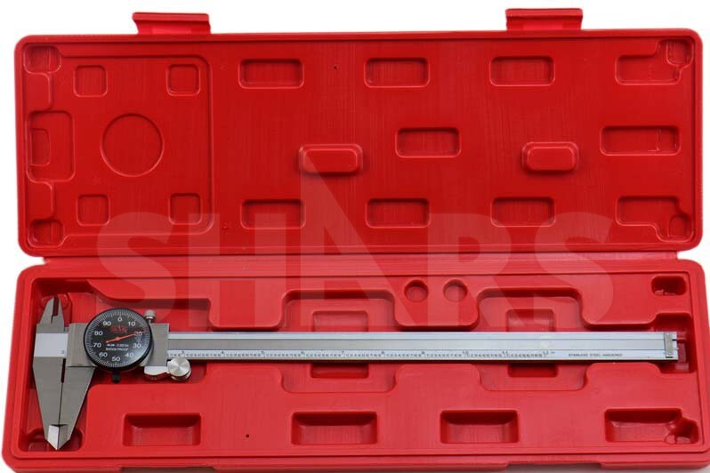 Shars 12" Dial Caliper Shock Proof .001" Stainless 4 Way Black Face L}