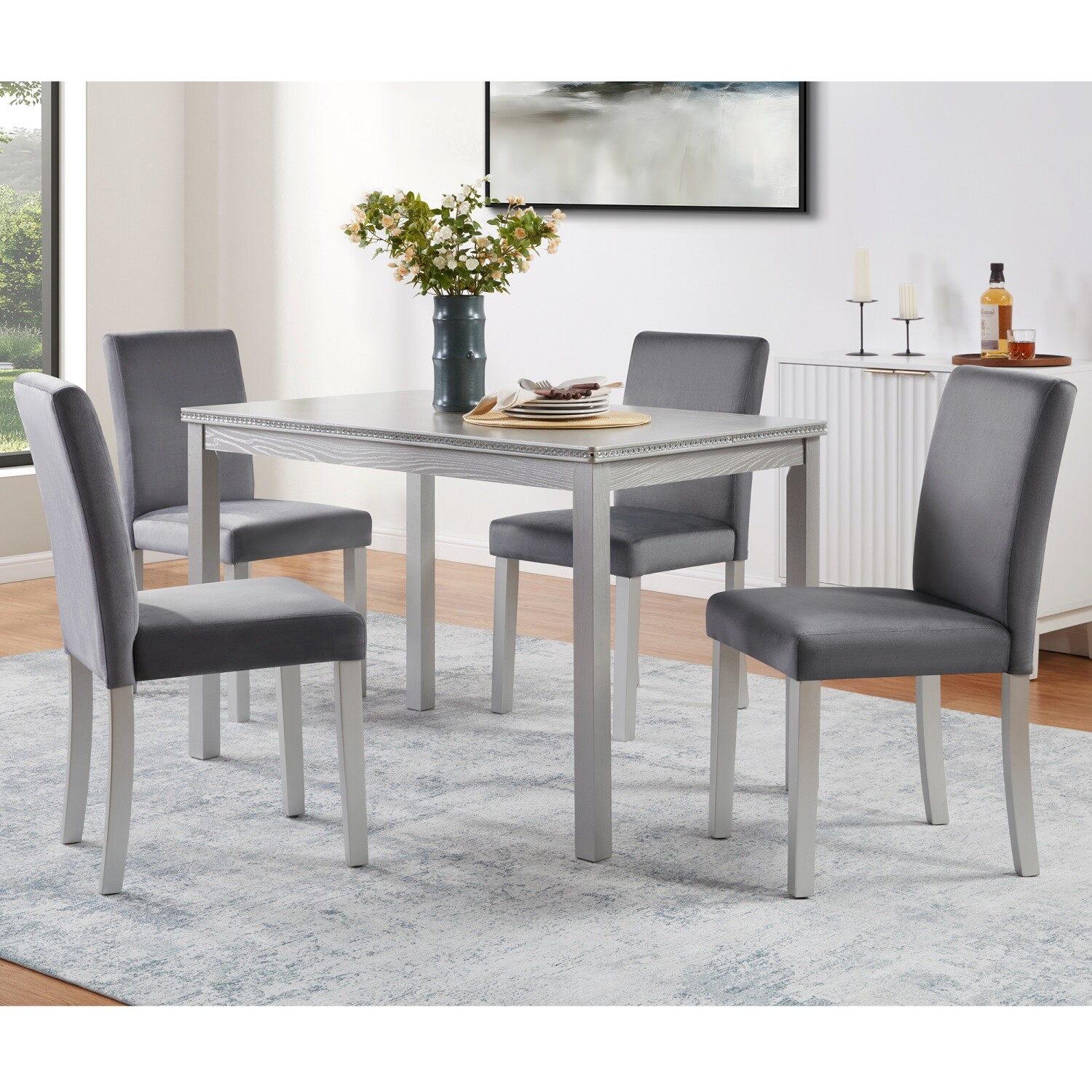 5-Piece Dining Table Set Wooden Dining Table & 4 Chair for Kitchen Dining Room