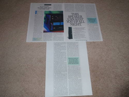 McIntosh MC500, C40 Preamp Review, 1995, 3 pgs, Rare!
