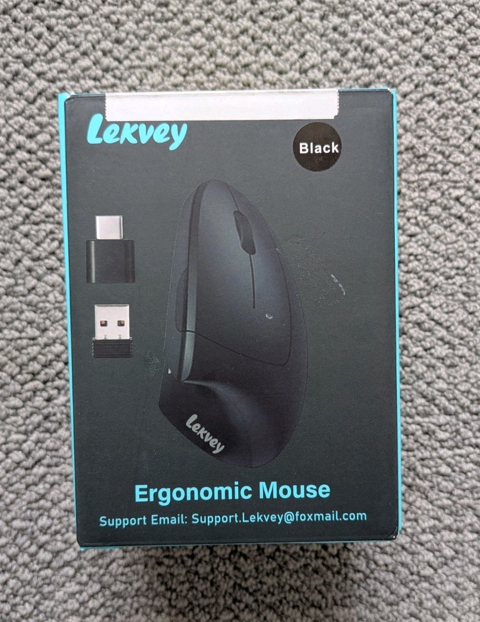 Lekvey Ergonomic Vertical Wireless Mouse (Black) - Open Box - Missing Type-C Ada