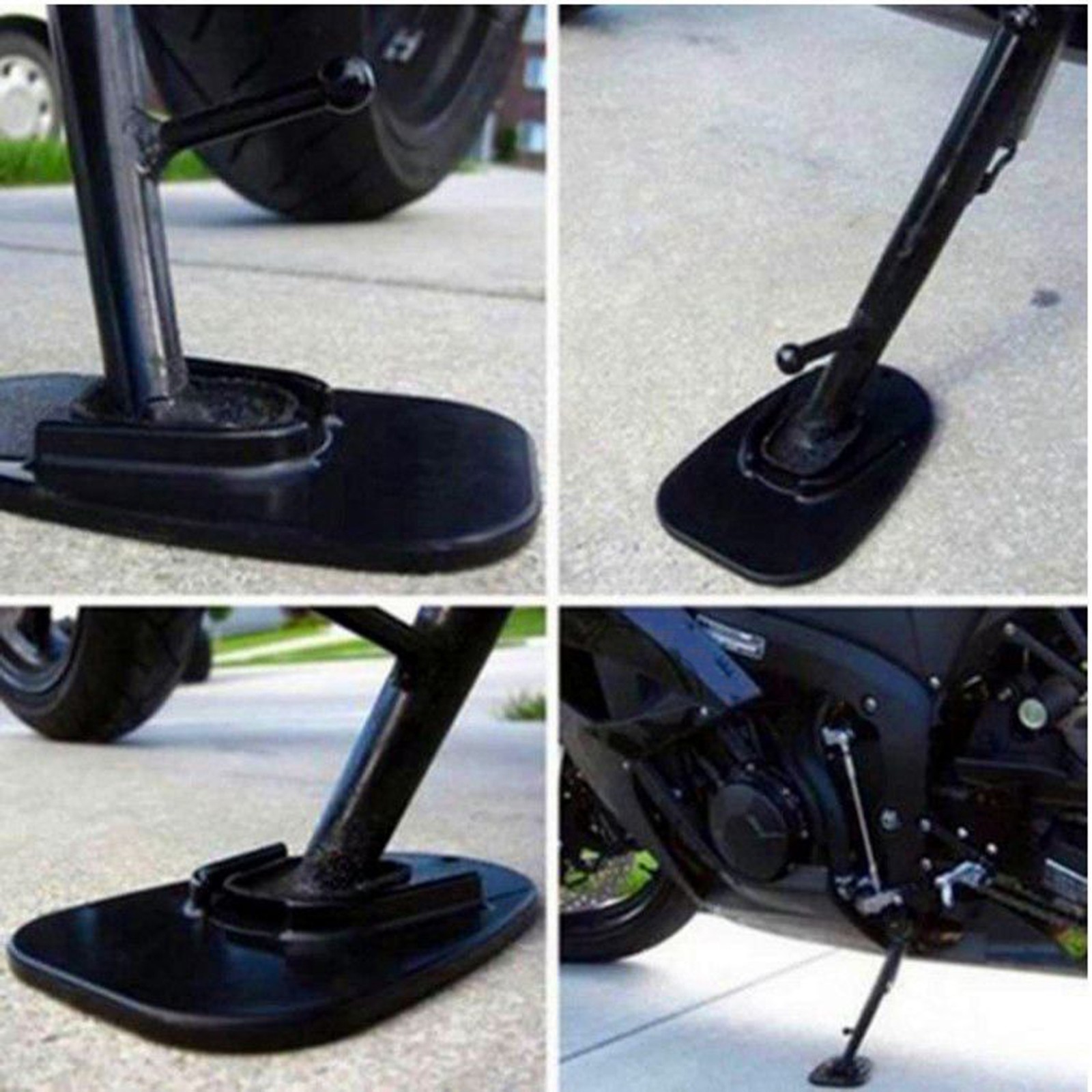 2Pcs Motorcycle Kickstand Pad Black Rugged Kick Stand Coaster Support Plate
