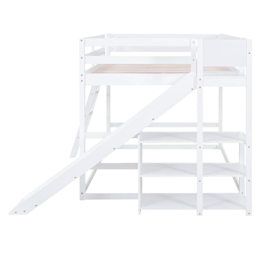 New Practical Modern Full over Full Bunk Bed with Ladder Slide and Shelves