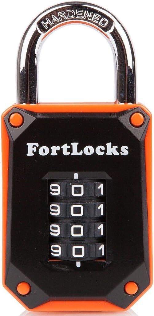 Gym Locker Lock - 4 Digit, Heavy Duty, Hardened 1 Pack, Black/Orange