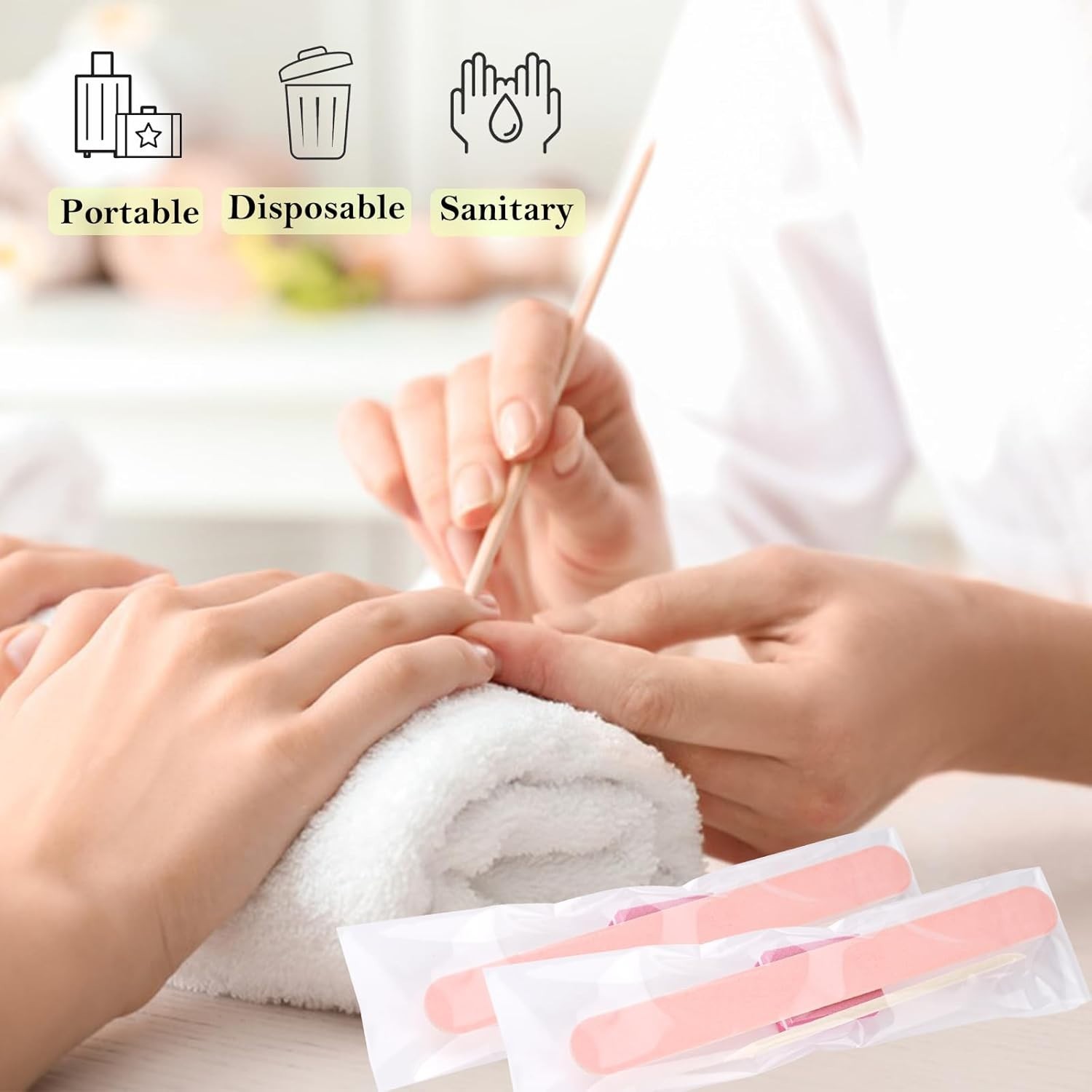 Disposable Manicure Kit - 50pc Set, Includes Mini Nail Buffer, Nail File, Woo...