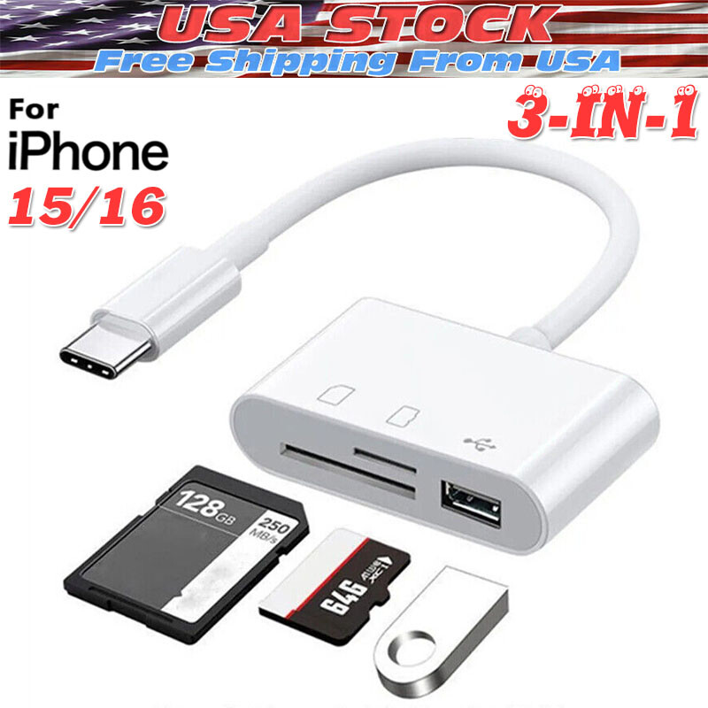 USB C 3 in 1 Hub Converter Type-C Adapter SD Card Reader For MacBook Pro Laptop