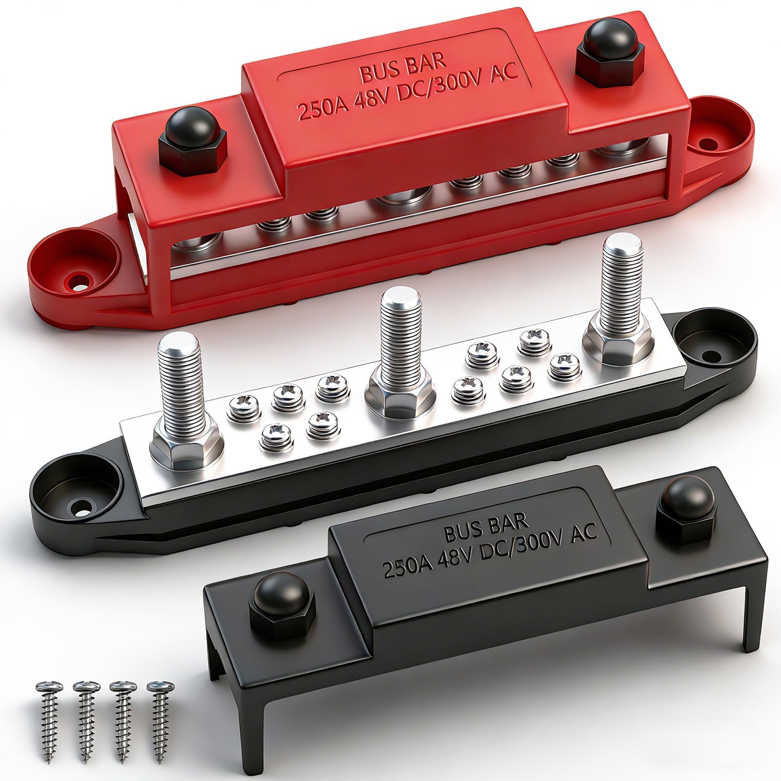 Aienxn 250A Power Distribution Block, 12V 3x 5/16"(M8) Studs, Black, Red