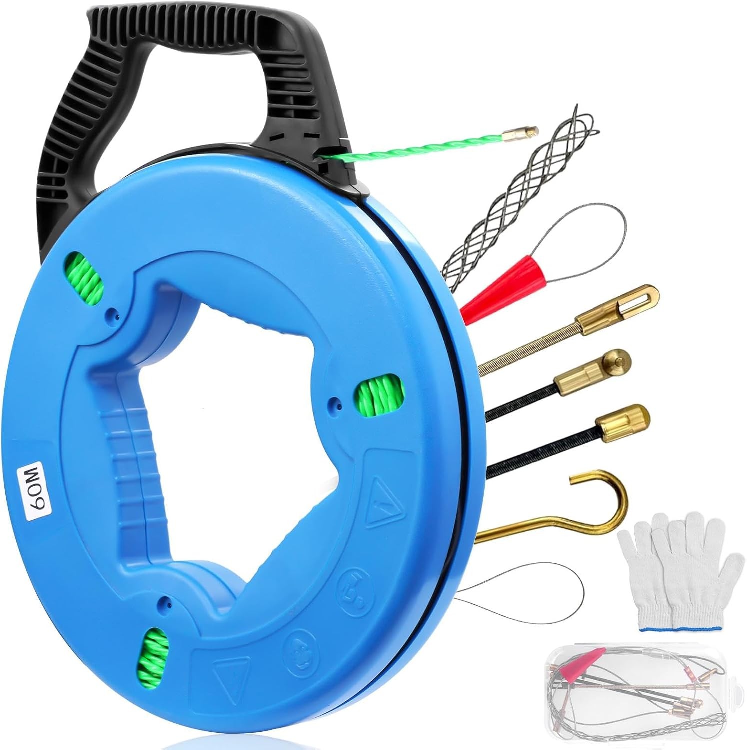 Fish Tape Wire Puller 4.5mm 196FT, Electrical Fish Tape with 7 pcs Leader Tip, F