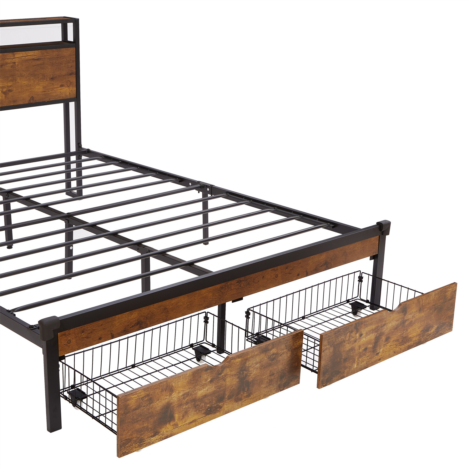Full/Queen/King Size Bed Frame Metal Platform Bed with Charging Station US