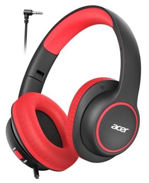 Acer Kids Headphones Wired for School - Over Ear Design, 85/94dB Safe Black Red