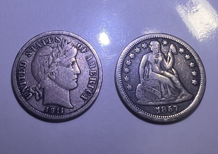 Lot of 1857 Seated Liberty and 1911-D Barber Dimes