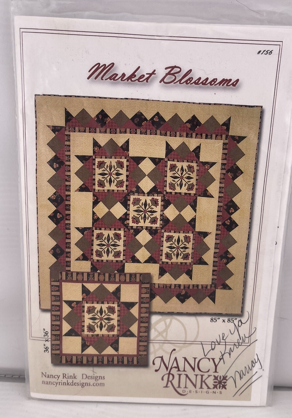 Market Blossoms Quilt Pattern By Nancy Rink Designs 36”x36” Two Sizes