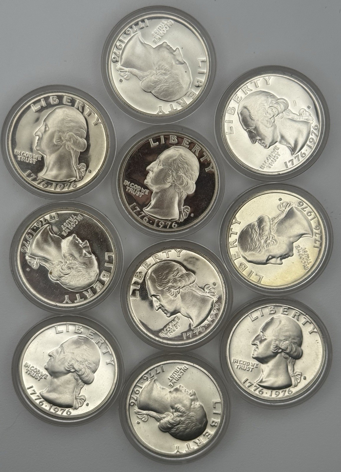 1776-1976-S Bicentennial Silver Quarters in Capsules — Lot of 10