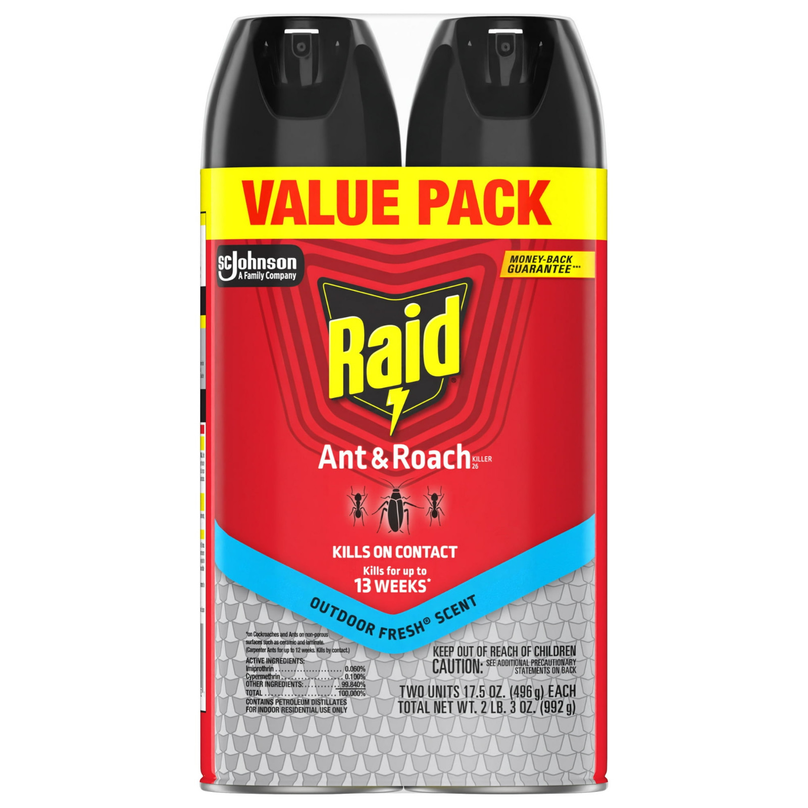 Raid Ant & Roach Killer, 17.5 oz, 2-Pack, Indoor Use, Outdoor Fresh Scent