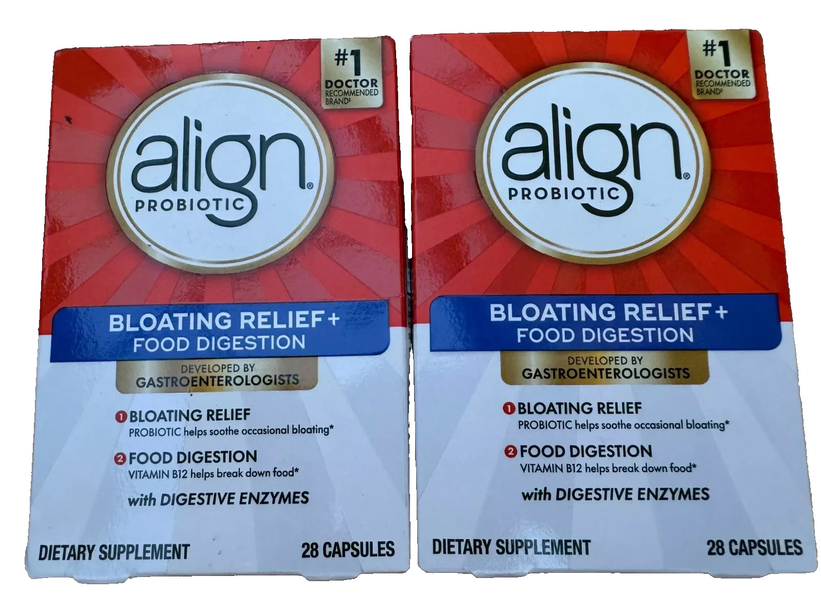 LOT OF 2 Align Probiotic Bloating Relief + Food Digestion 28 Caps EXP2027+ NEW