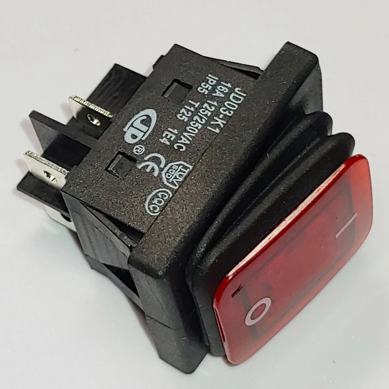 JD03-K1 4Pins 16A Rocker waterproof switch 250V IP55 T125 1E4 Red Lamp