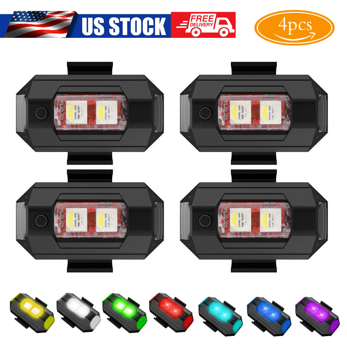 4Pcs 7 Colors USB Drone Warning Strobe Lights LED Anti-collision Chargeable New