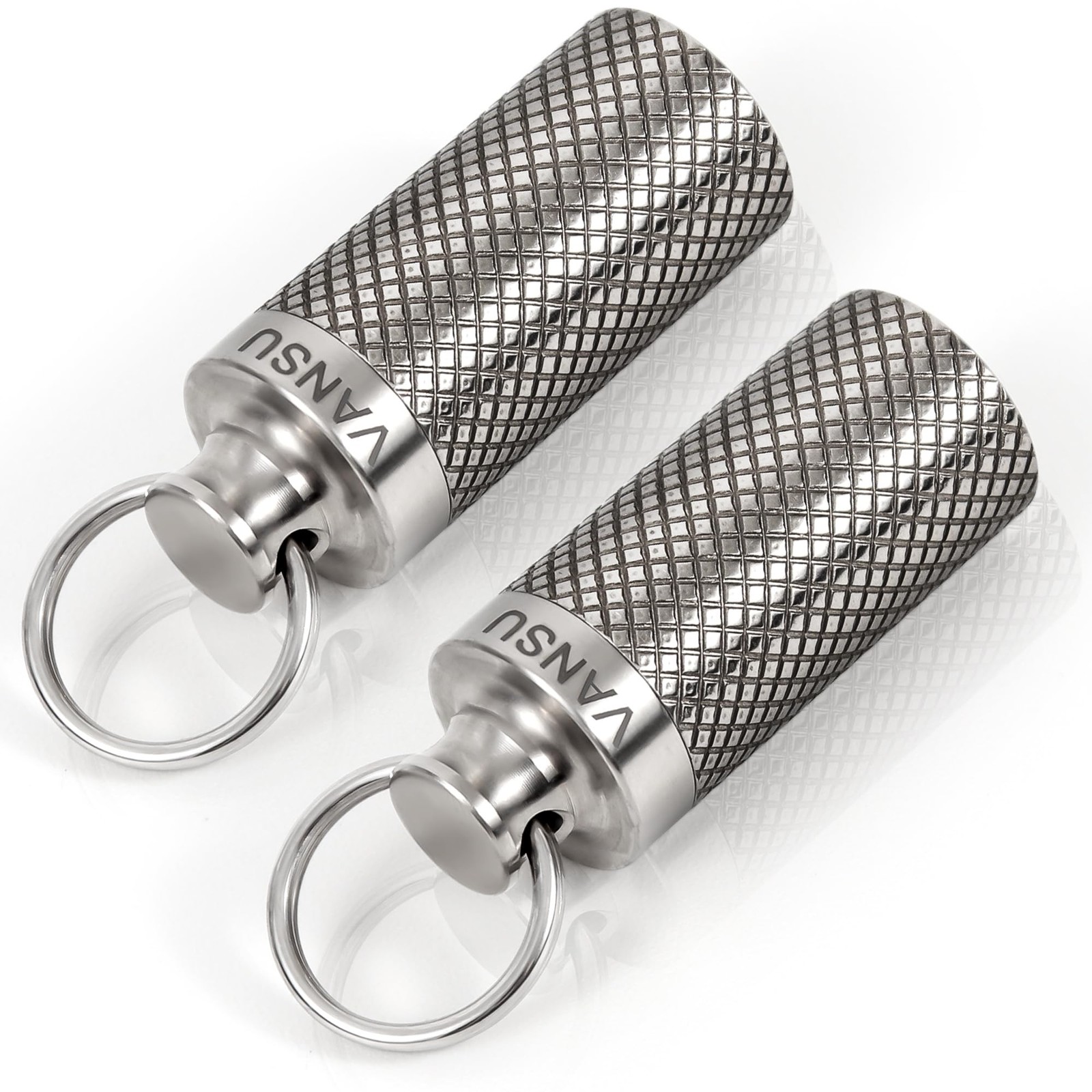 VANSU Titanium Waterproof Keychain Pill Holder 2 pack, Silver-2 Pack