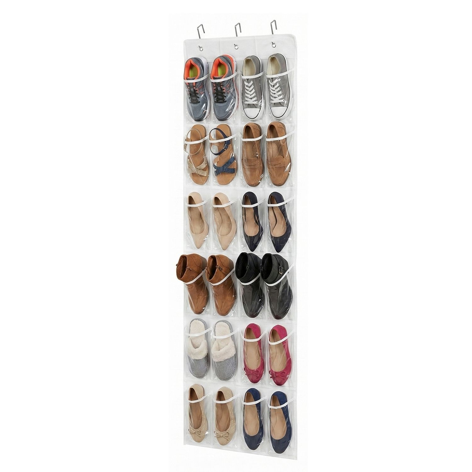 Hanging Shoe Organizer, Over the Door Closet Storage w/ 24 Pockets 3 Hooks