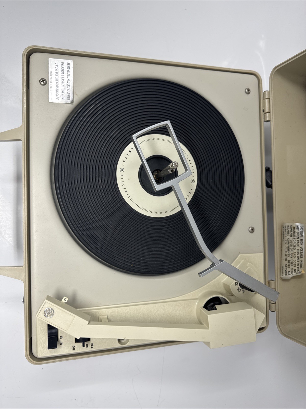 Vintage General Electric Portable Record Player, Solid State Automatic Read