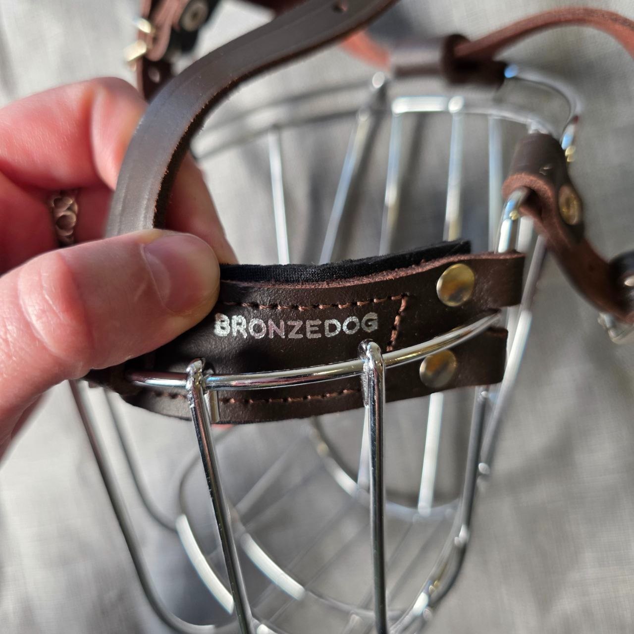 BRONZEDOG Muzzle Metal Mask Leather Straps for Large Dogs