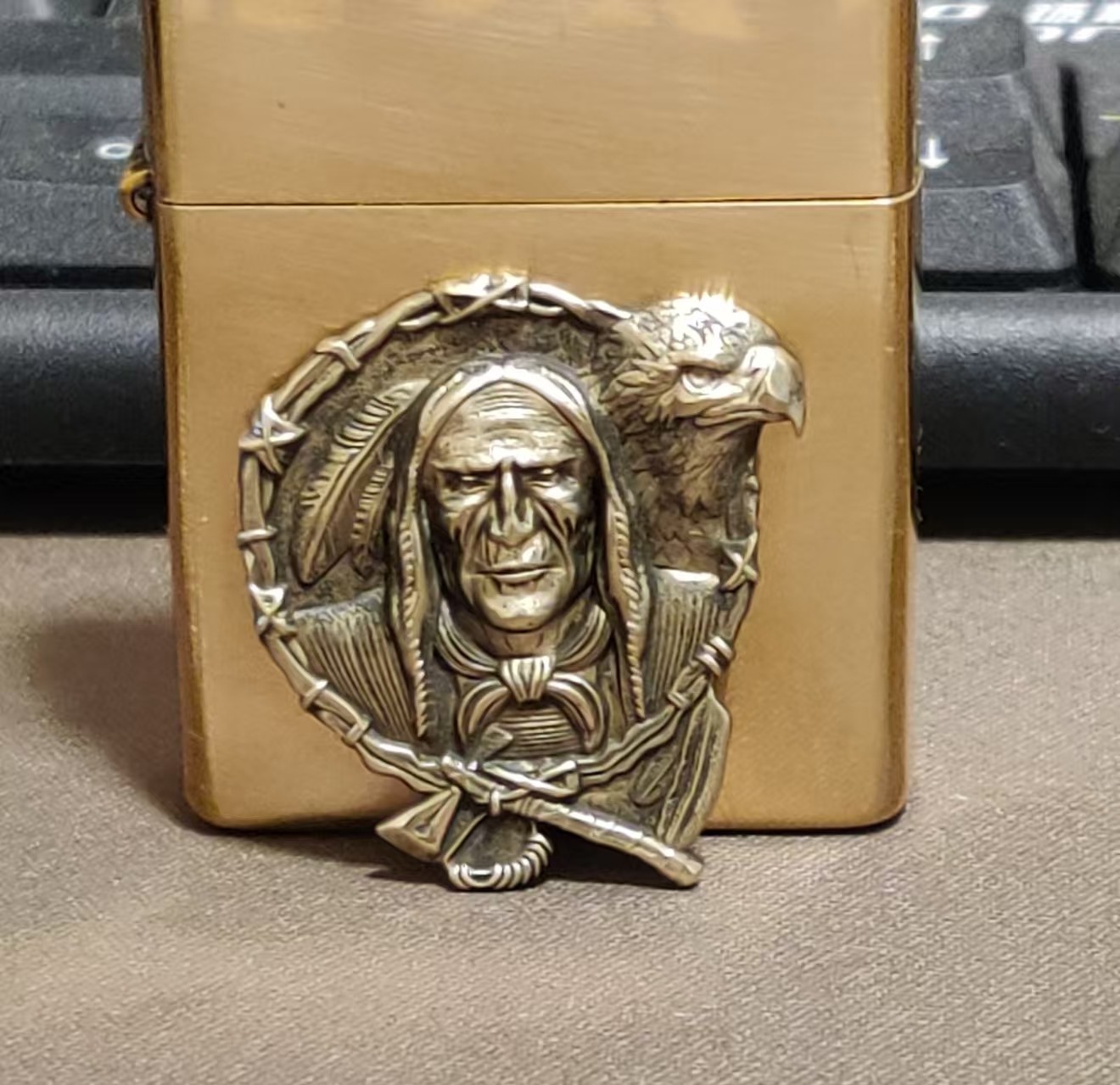 1 piece Lighter accessories Brass Native Americans and Eagles DIY sticker