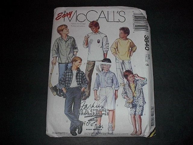 McCall's Pattern 3840 Boys' Shirt, Top, Pants and Shorts Great Options  8  Uncut