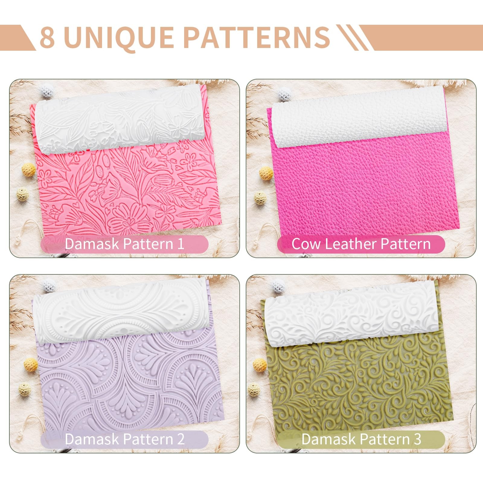 8 Pcs Polymer Clay Texture Roller, Embossing Pottery Texture Rollers for Jewe...