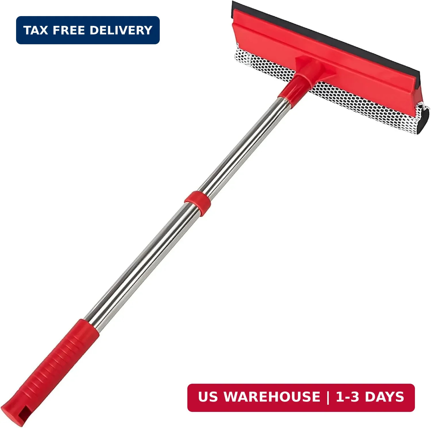 Window Squeegee with 15.7"-27.5" Retractable Stainless Steel Handle, 2-in-1 Wind