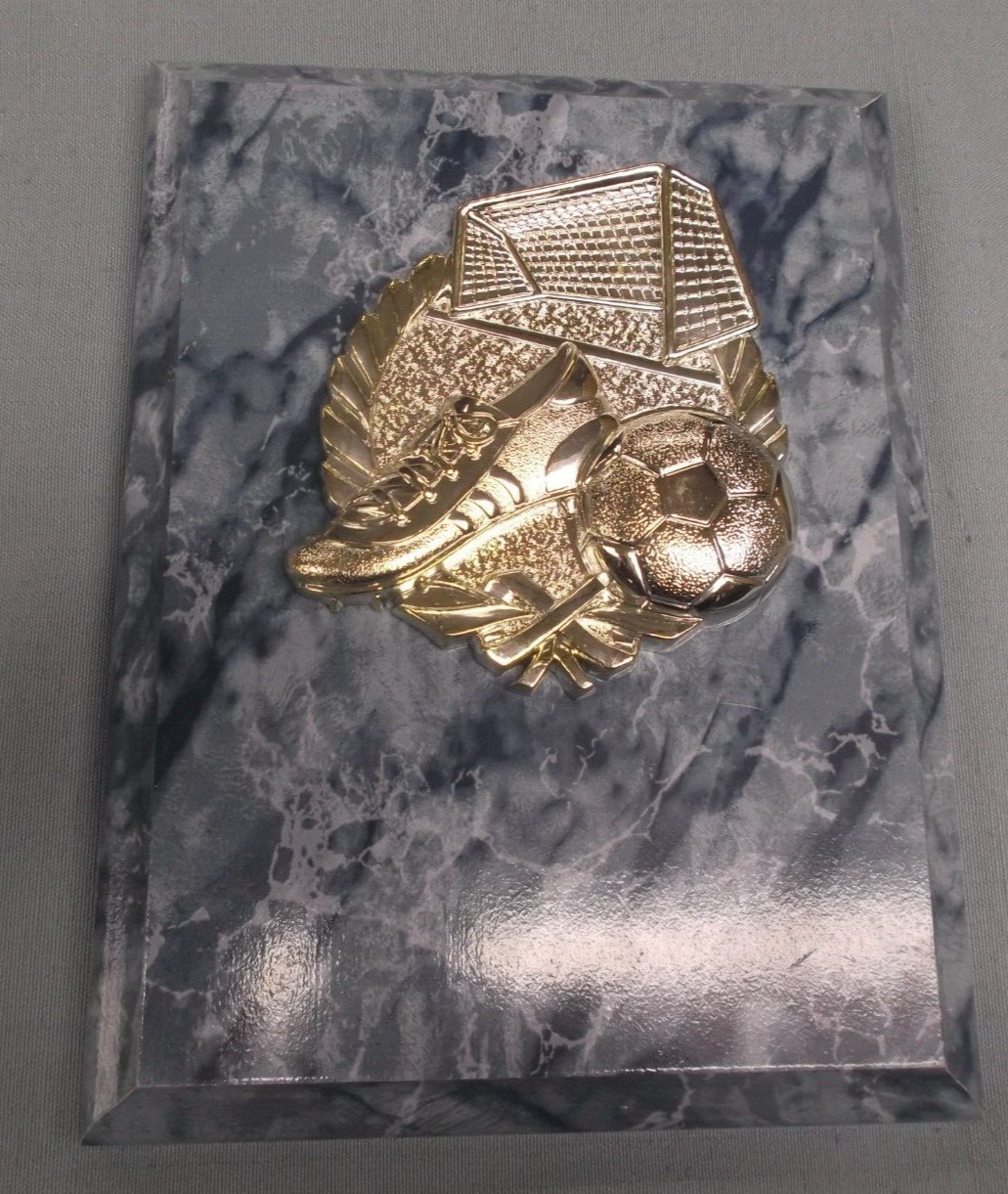 blue soccer plaque 6 x 8  board  silver relief trophy award