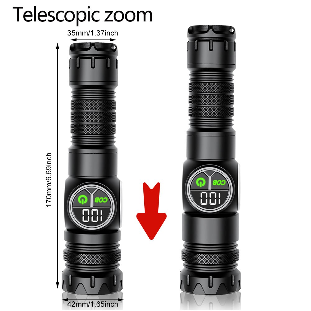 White Laser LEP Flashlight Torch COB Yellow Red Light Zoomable USB Rechargeable
