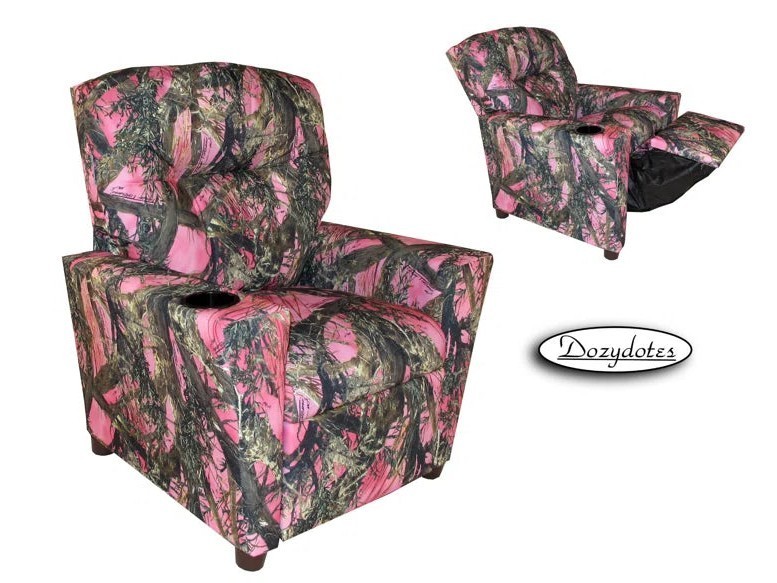Pink Camouflage Kids Recliner Chair with Cup Holder - True Timber