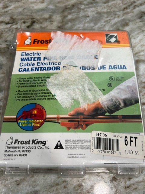 Frost King Electric Water Pipe Heat Cable HC06 6 ft NOB