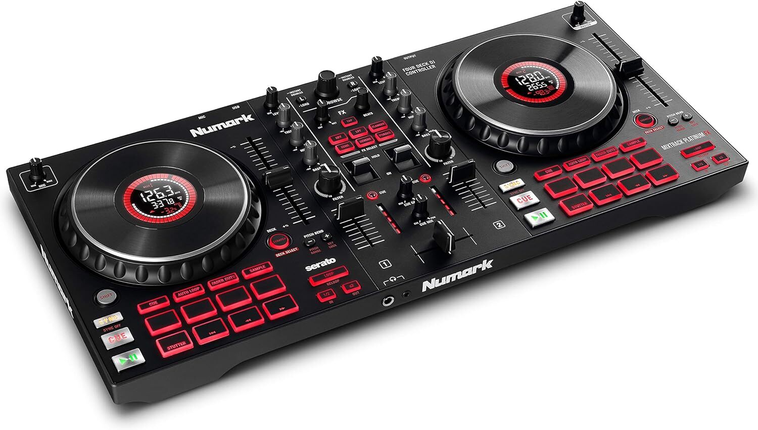 Numark Mixtrack Platinum FX DJ Controller Serato DJ w/4 Deck DJ Mixer & Jog