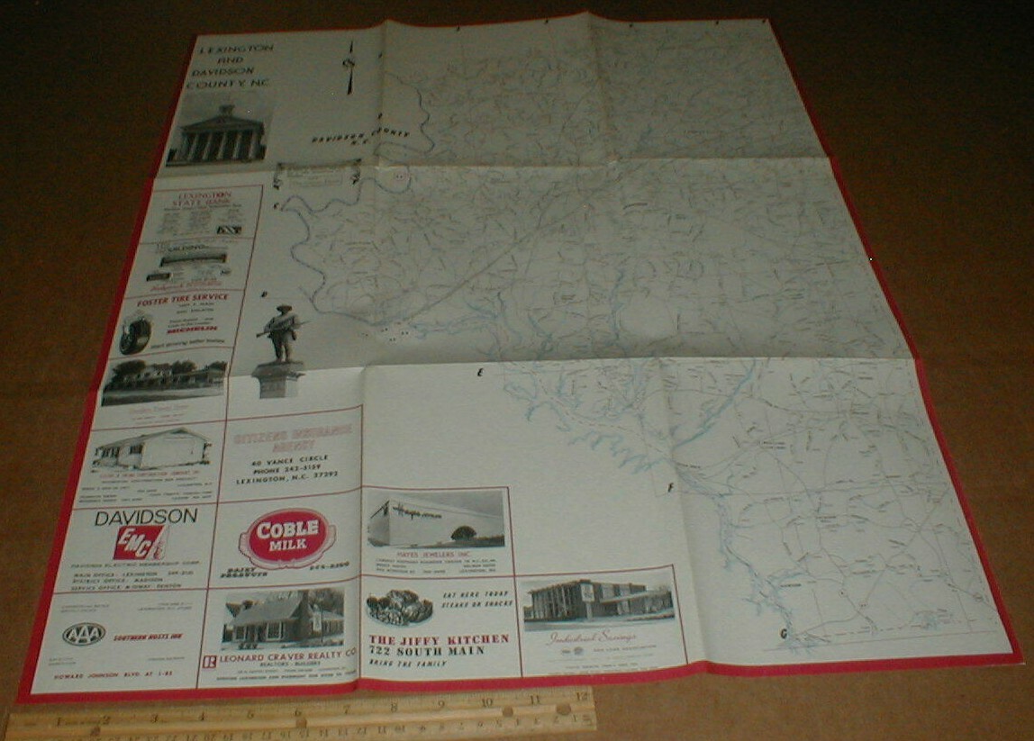 Lexington Davidson County North Carolina Map Poster Confederate Statue VTG 1970s